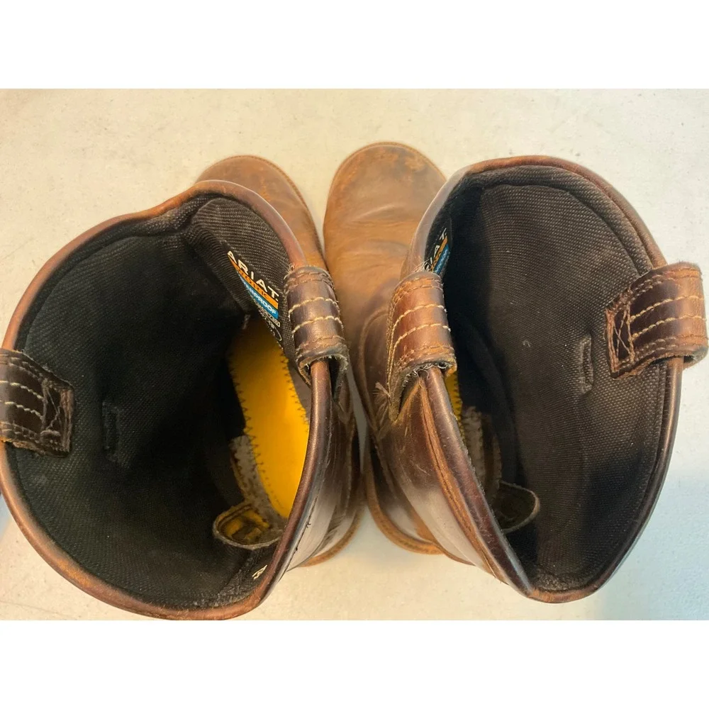 Ariat Work Groundbreaker Waterproof Leather Boots Mens 8.5 EE Wide Brown READ